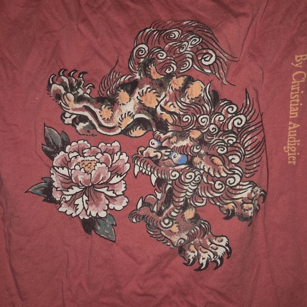 Ed Hardy Red T-Shirt with Floral Lion Graphic Design Y2K - Picture 3 of 9